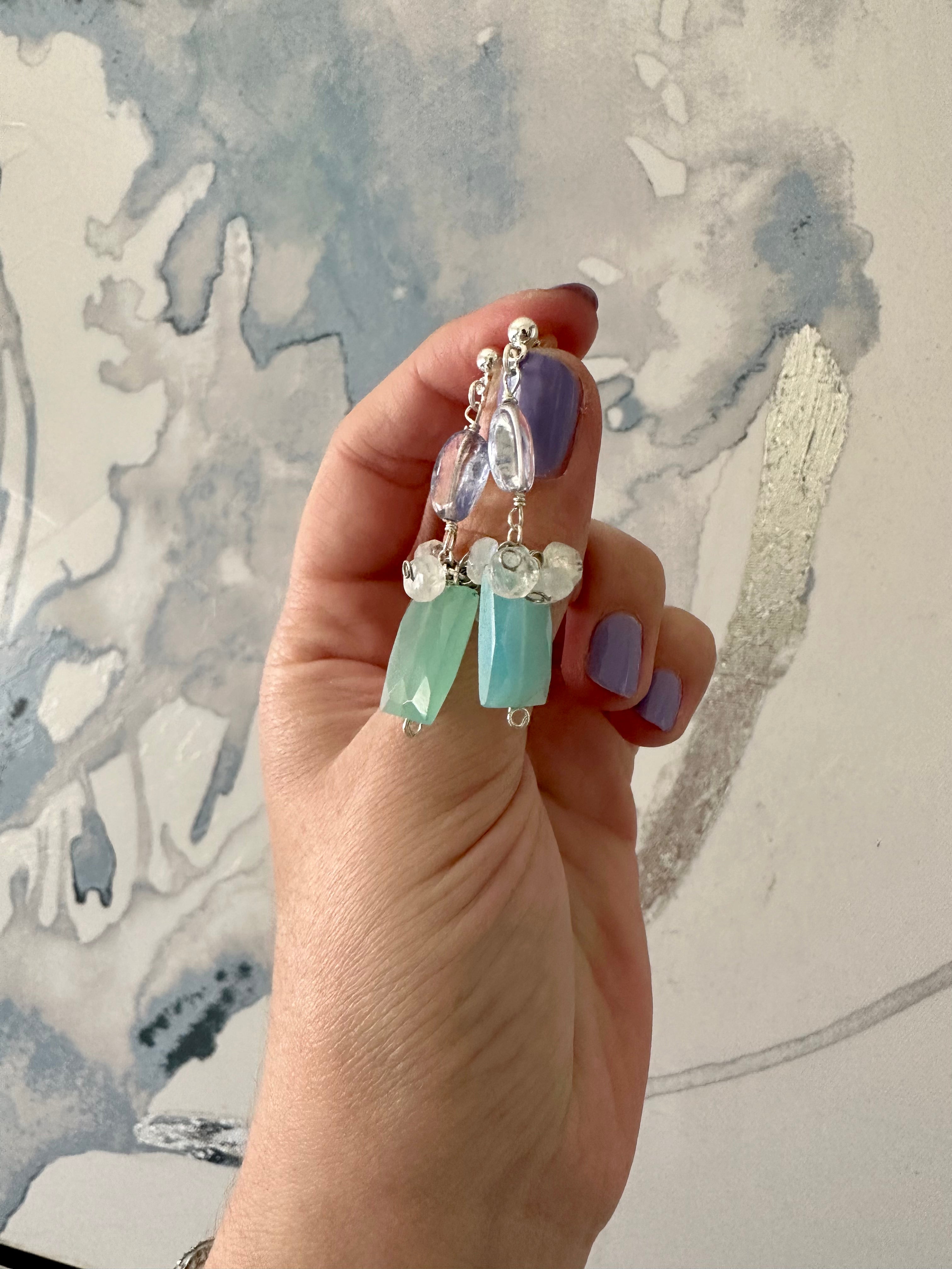 Claire - Boucles d'oreilles calcédoine et pierre de lune
