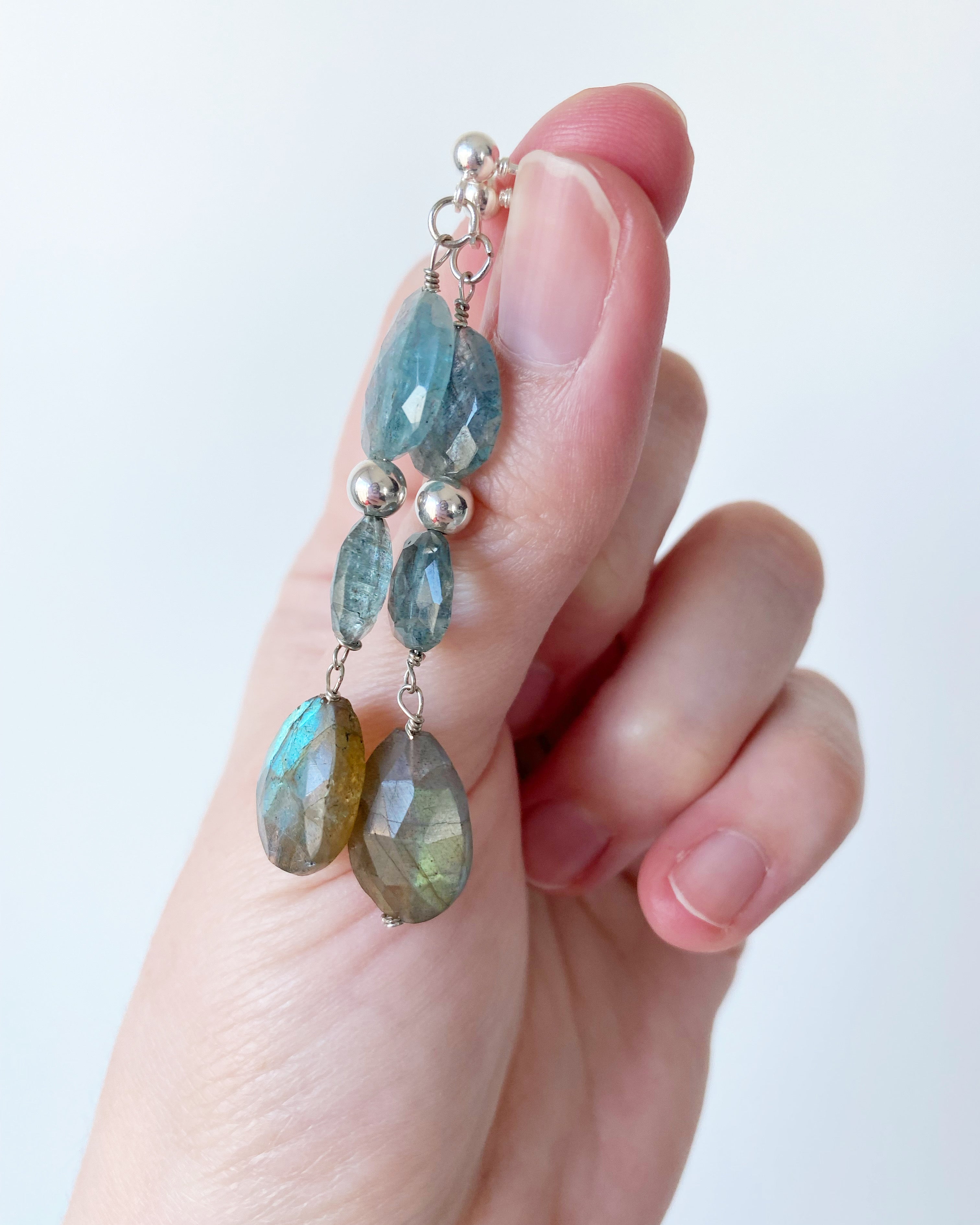 Celine - Boucles d'oreilles en pierres précieuses aigue-marine et labradorite