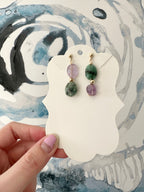 Bailey - Asymmetrical Amethyst and Emerald Gemstone Earrings