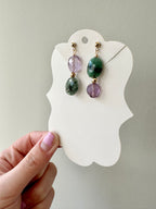 Bailey - Asymmetrical Amethyst and Emerald Gemstone Earrings
