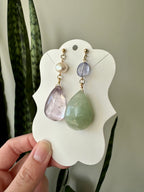 Sweet Pea Gemstone Earrings - Fluorite, Freshwater Pearl, Tanzanite and Amazonite | Handmade Jewelry
