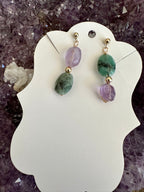 Bailey - Asymmetrical Amethyst and Emerald Gemstone Earrings